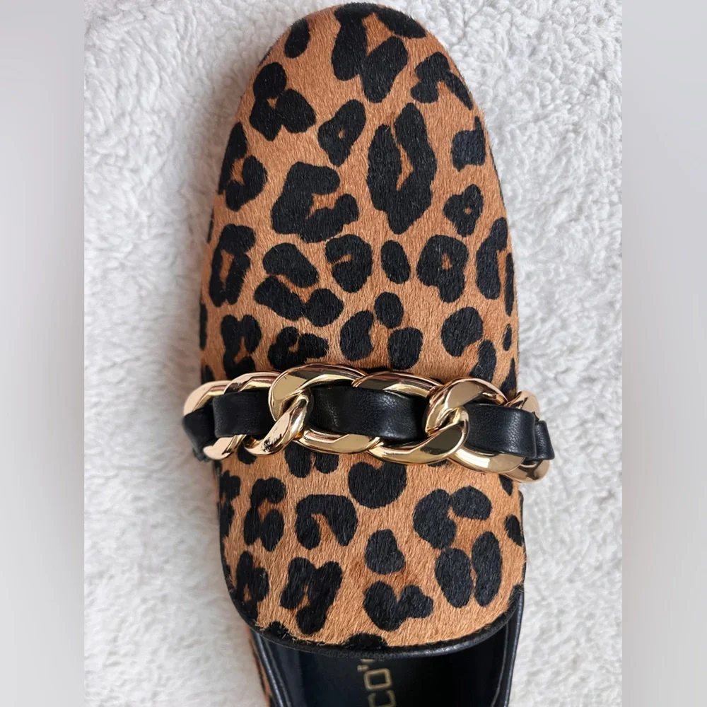 NWT Chico's Leopard Print Loafers with Gold Chain Women Size 7